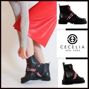 Women's Leather Combat Ankle Boots Red White Strap Buckles Zip Up Gothic Moto